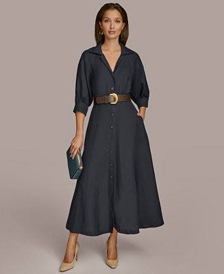 Women's Belted Midi Shirtdress | Macy's