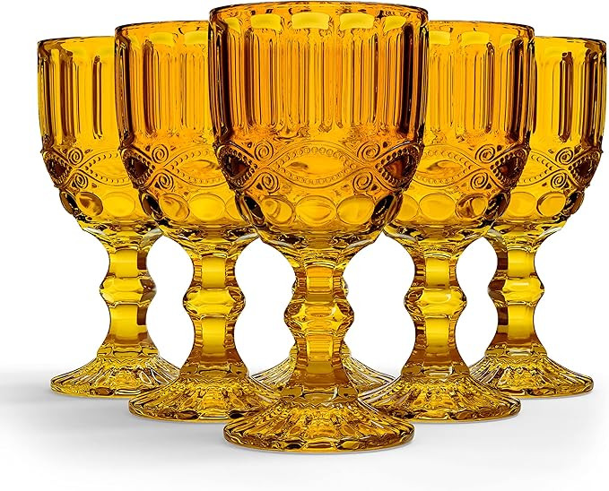 Amber Colored Wine Glasses (Set of 6) - Vintage Glassware for Parties, Weddings and Daily Use | Amazon (US)