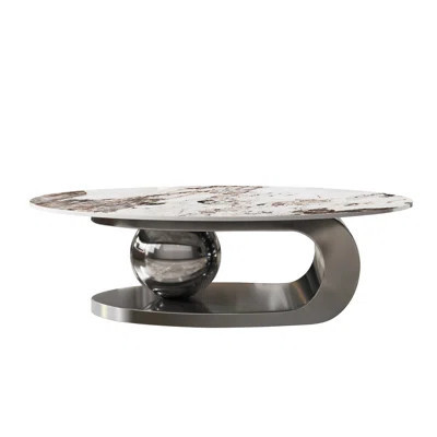 49.2 Inches Oval Faux Marble Coffee Table for Living Room with Stainless Steel Base | Wayfair North America