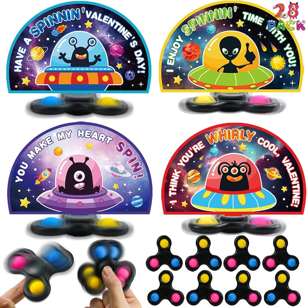 Valentines Day Gifts for Kids Classroom - 28PACK Pop Fidget Spinner Bulk with Unique Valentines C... | Amazon (US)