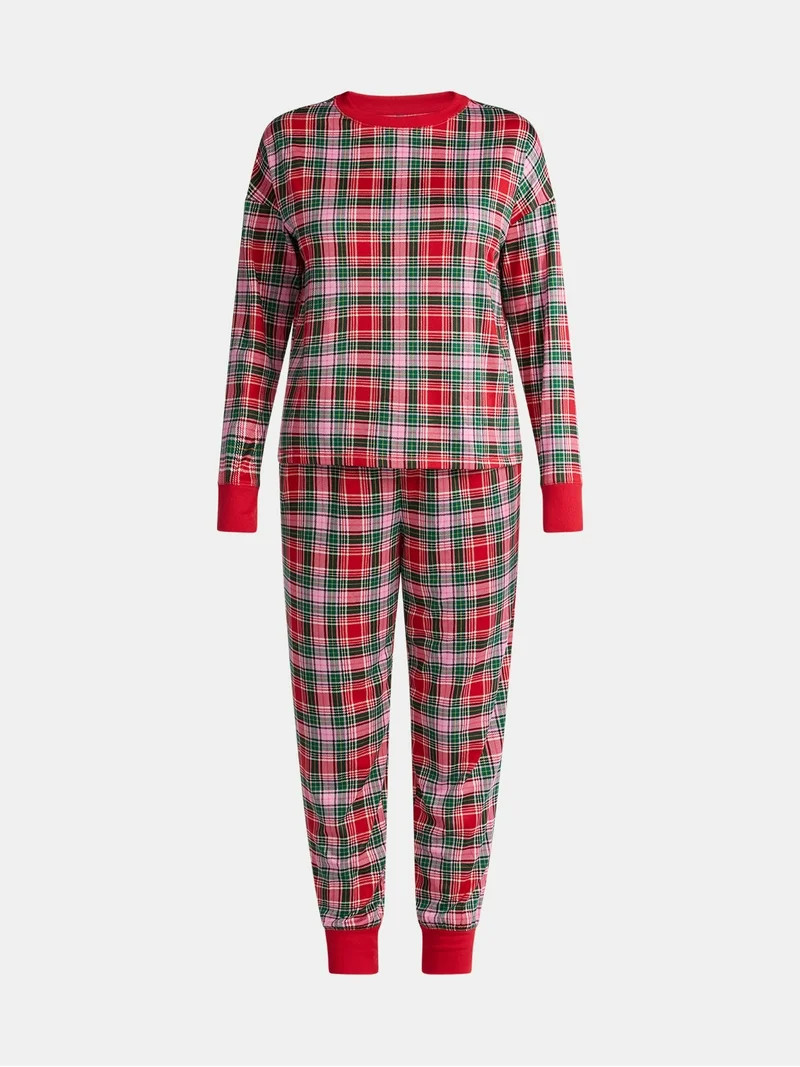 Holiday Time Women's Long Sleeve Crew Neck Sleep Top and Jogger Pants Pajama Set, 2-Piece, Sizes ... | Walmart (US)