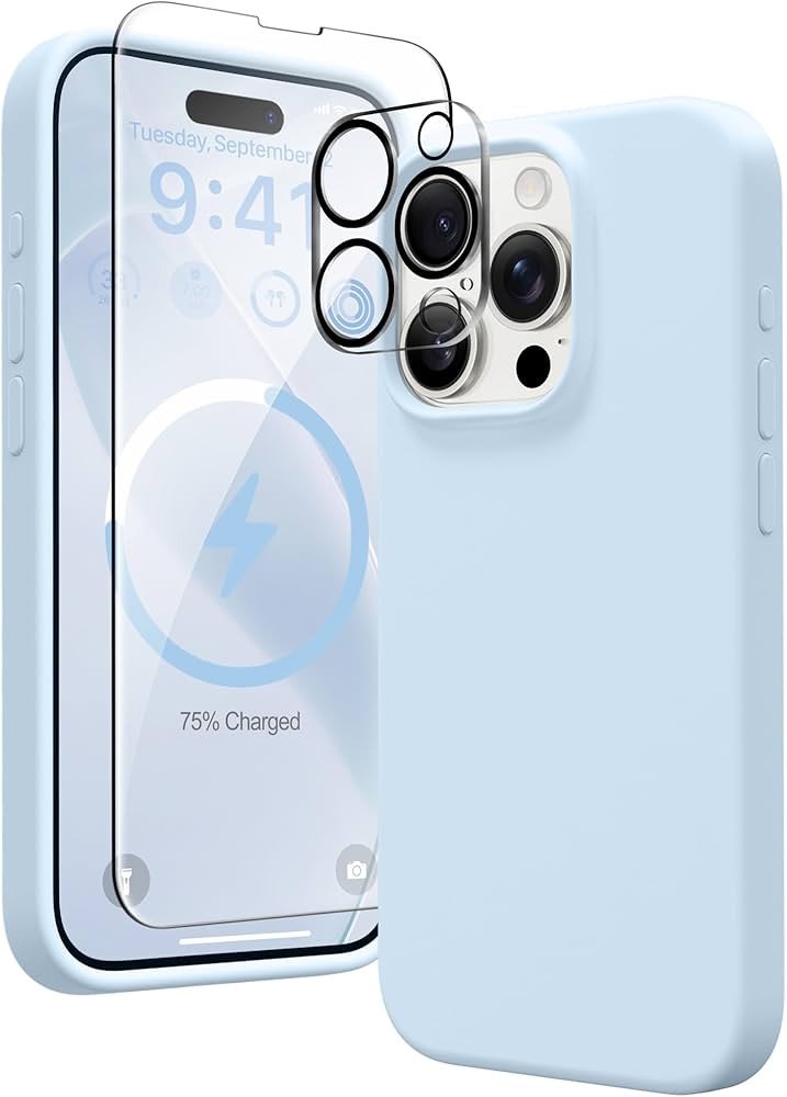 for iPhone 15 Pro Max Case Silicone, Compatible with Magsafe, 2X Camera Protector + 2X Screen Pro... | Amazon (US)