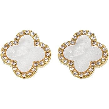 Amazon.com: XUDEJUN Four-Leaf Clover Earrings Silver Needle Clover Earrings Full of Diamond Zirco... | Amazon (US)