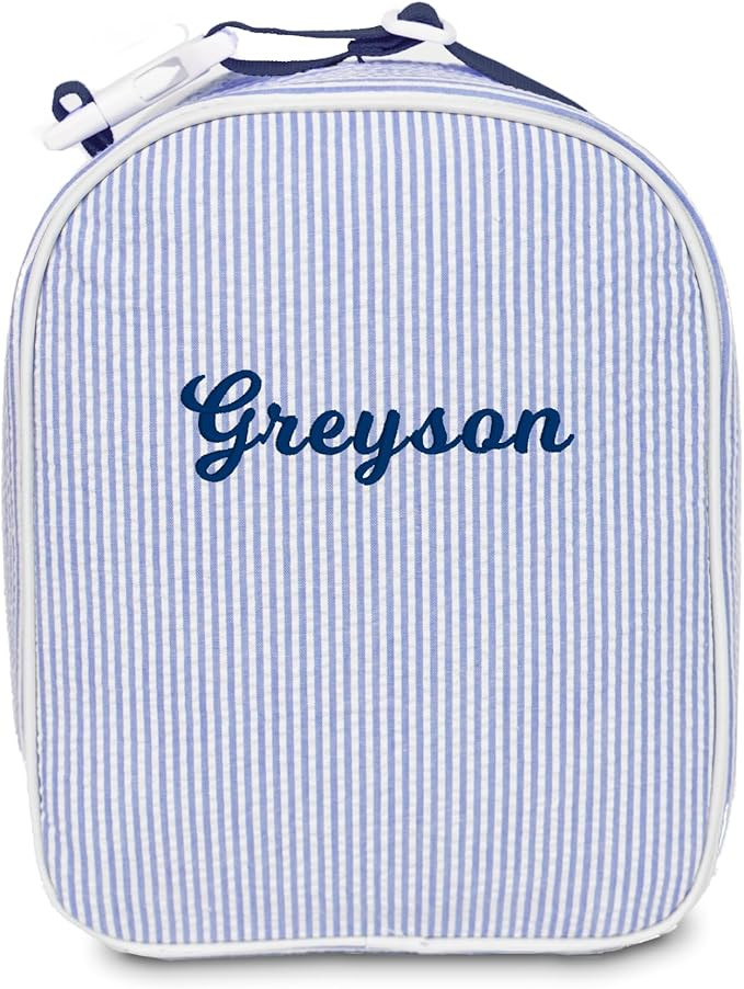 Personalized Lunch Bag Tote Custom Embroidery Name Reusable Seersucker Stripe Pattern Insulated L... | Amazon (US)