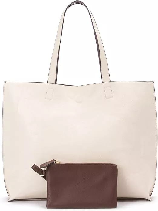 Overbrooke Reversible Tote Bag - Vegan Leather Womens Shoulder Tote with  Wristlet