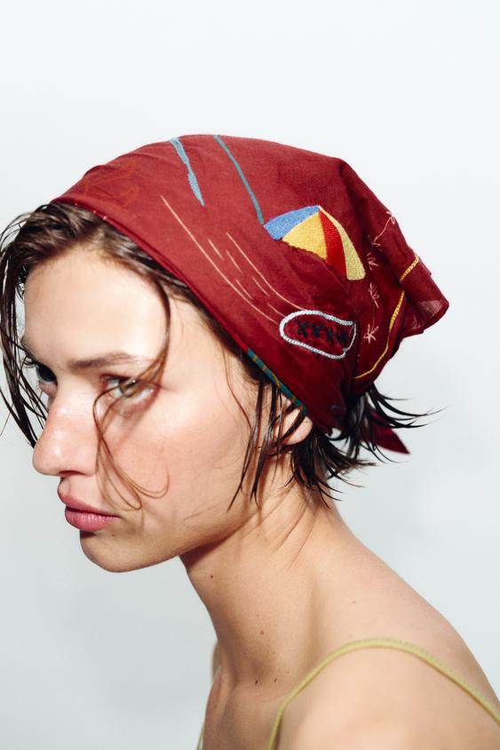EMBROIDERED PRINTED BANDANA SCARF | Zara US