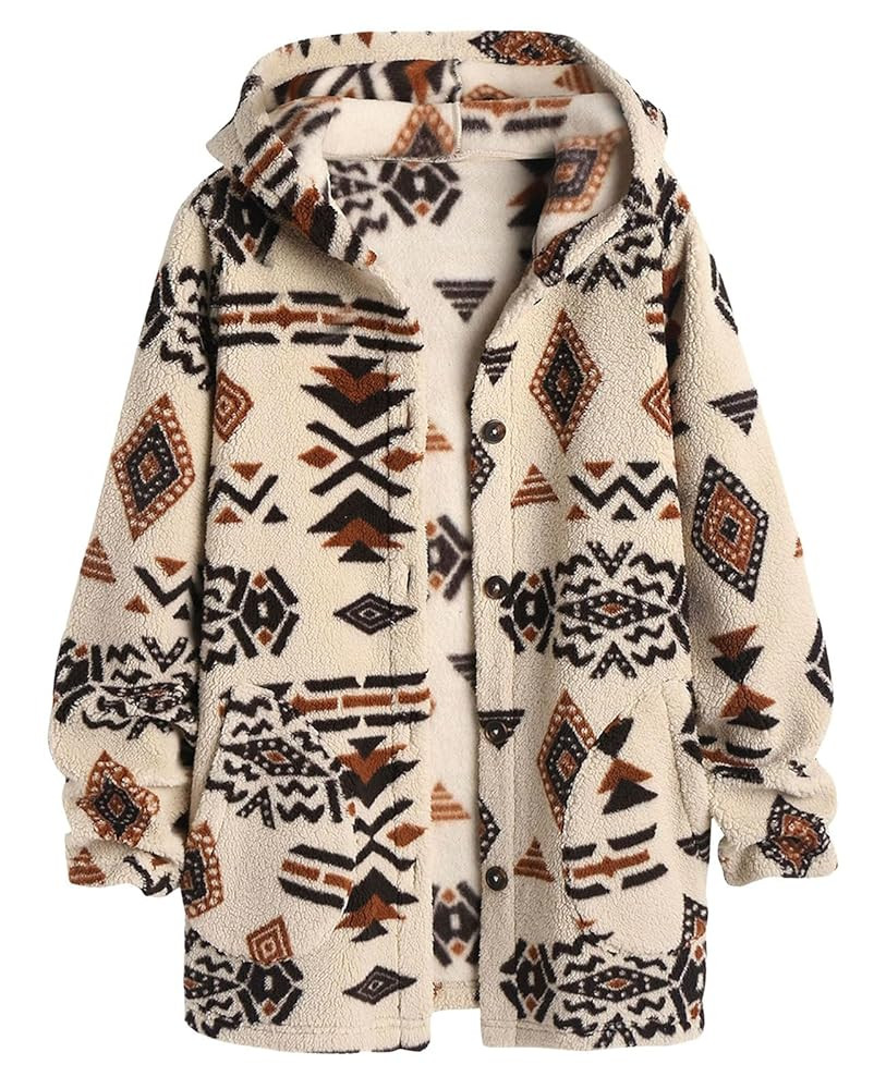 SELINK Womens Aztec Print Fleece Hoodie Jacket Button Down Shacket Casual Sherpa Coats Warm Outwe... | Amazon (US)