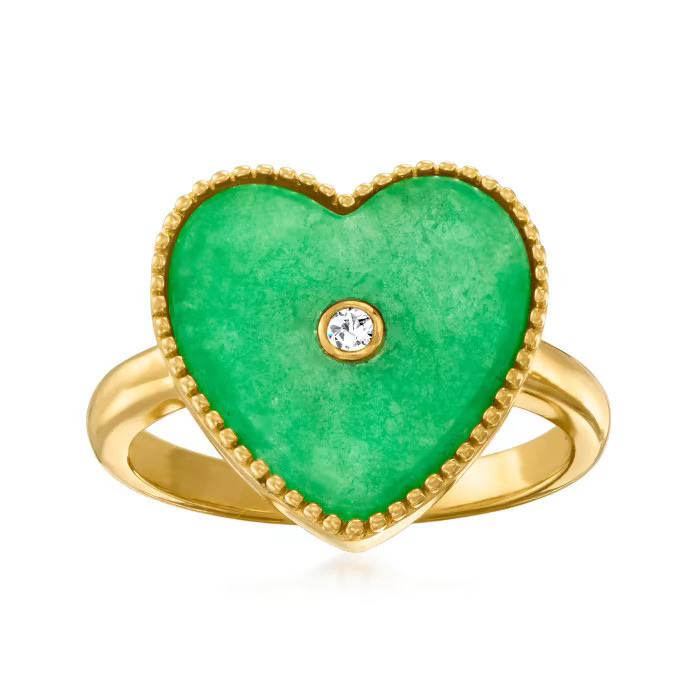 Jade Heart Ring with Diamond Accent in 18kt Gold Over Sterling | Ross-Simons