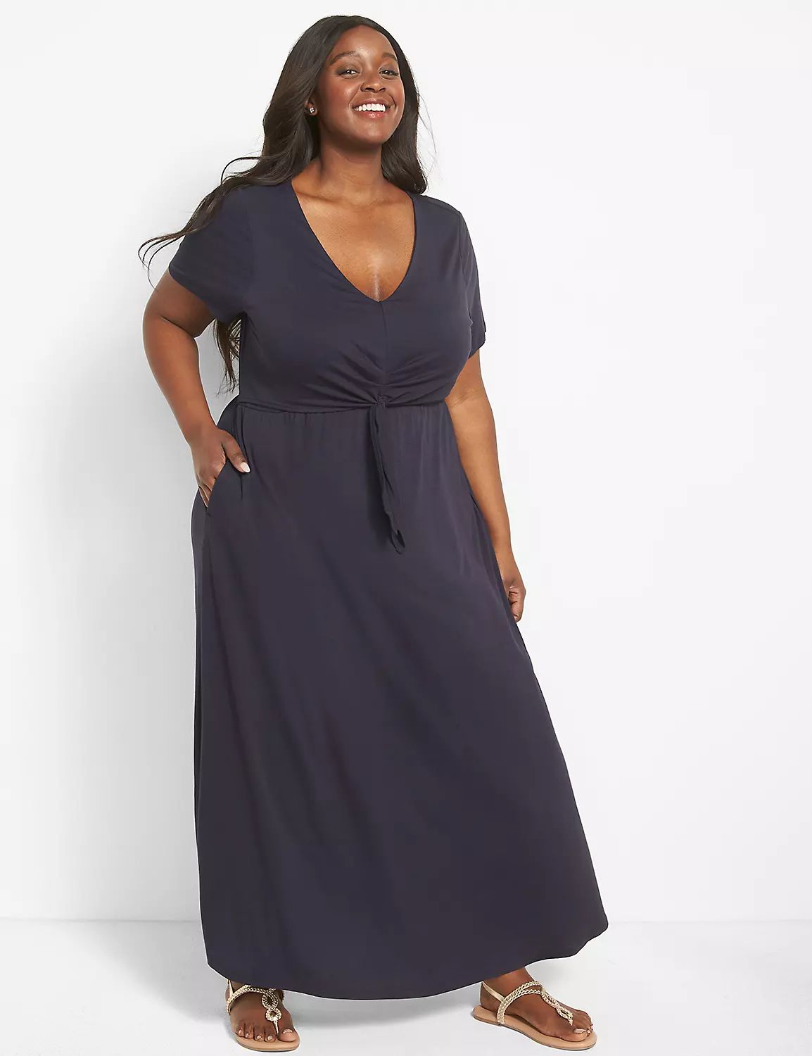 Short Sleeve V Neck CF Waist Knot M | LaneBryant | Lane Bryant (US)