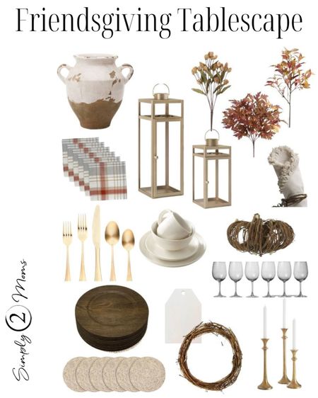 Get everything you need to style a gorgeous neutral tablescape for your Friendsgiving or Thanksgiving holiday this year. Set the perfect table with woven placemats, faux wood chargers and white dinnerware.  Gold flatware adds a bit of glam and of course wine glasses for each place setting. Add beautiful faux fall stems to a rustic Tuscan style vase for your centerpiece. Gold candlesticks and large candle lanterns add to the ambience of your celebration. Linen napkins along with great fine pumpkins on the table are gorgeous. Hang wood gift tags and small grapevine wreaths from the back of each dining chair for place cards. Enjoy!

#LTKhome #LTKHoliday #LTKSeasonal