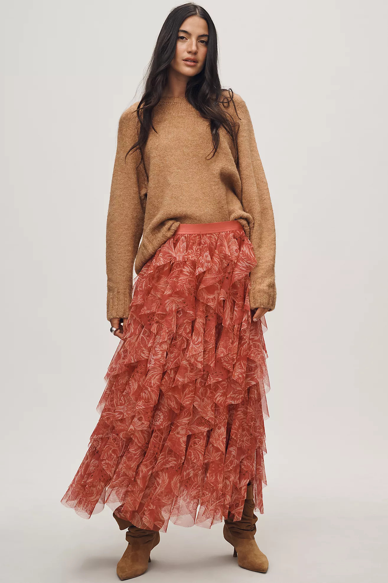 The Chéri Ruffled Tulle Midi Skirt by Anthropologie | Anthropologie (US)