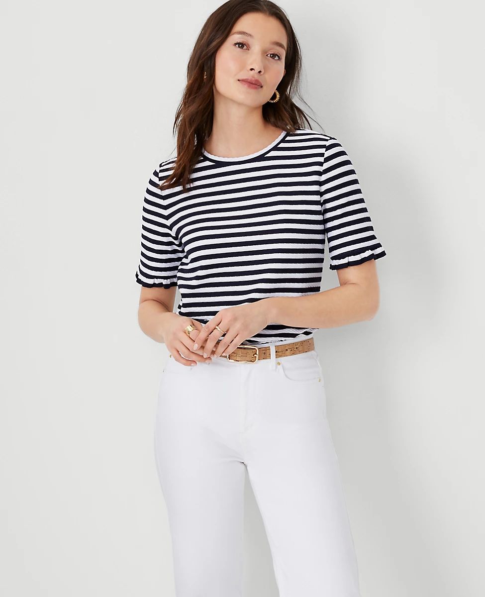 Striped Ruffle Cuff Tee | Ann Taylor (US)