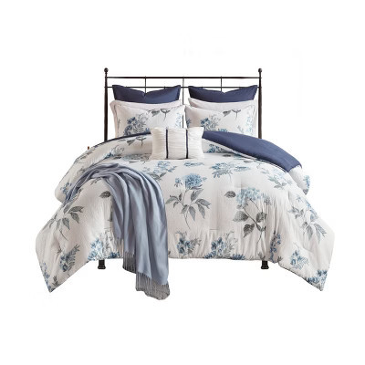 Cesicia 7 Piece Printed Seersucker Comforter Set, Blue, Full/Queen | Target