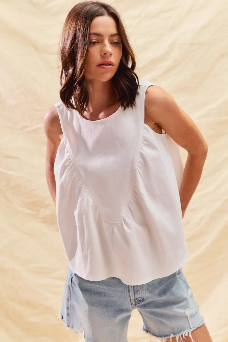 SO ME Game Day Color Denim Ruched Sleeveless Top | Charming Charlie