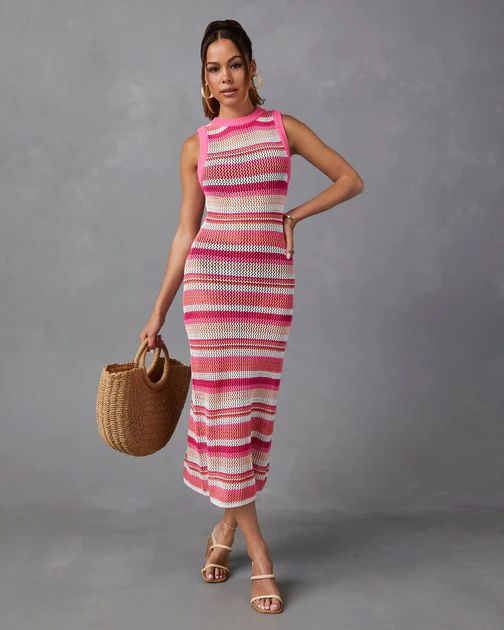 Frutti Stripe Crochet Cover Up Dress  - Pink Multi - FINAL SALE | VICI Collection