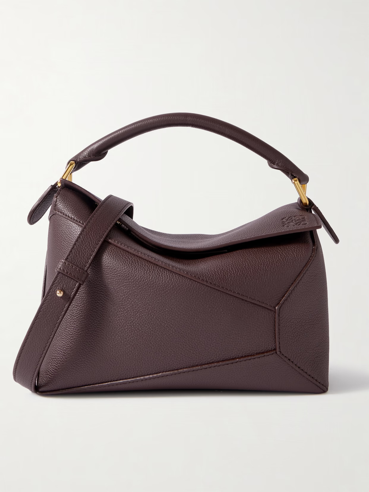 LOEWE - Puzzle Edge Small Textured-leather Shoulder Bag - Dark brown - One size | NET-A-PORTER APAC