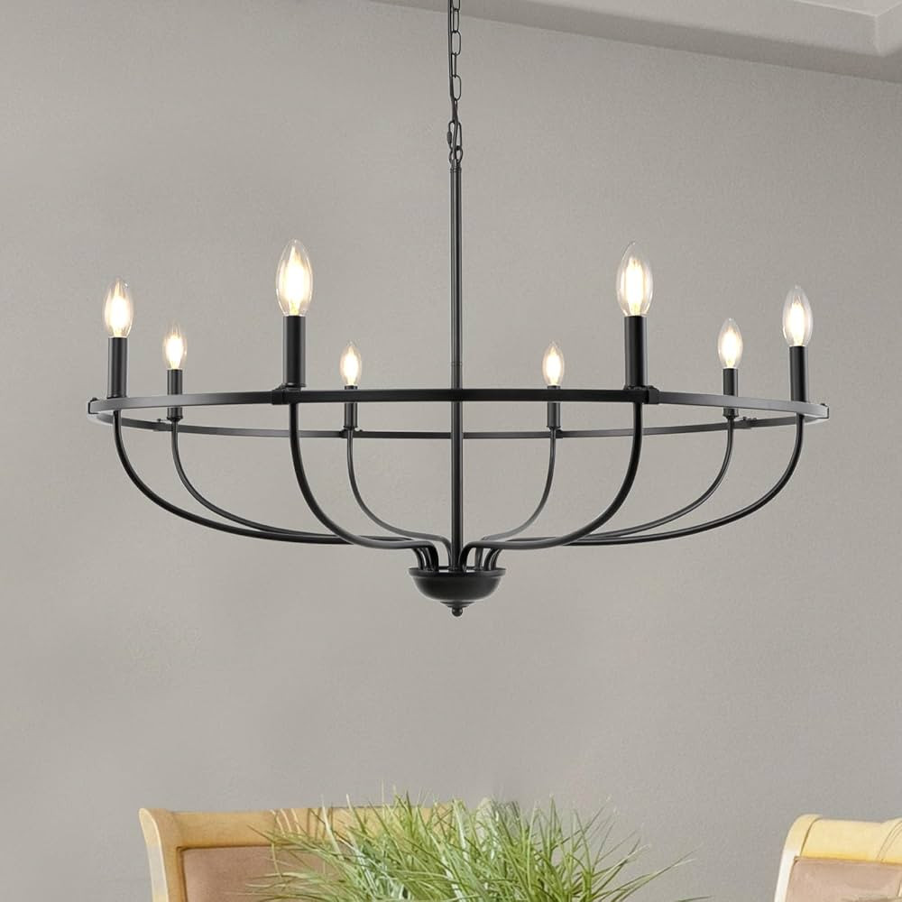 Black Farmhouse Chandelier, 8 Lights 35.4 Inch Rustic Dining Room Light Fixture Industrial Candle... | Amazon (US)