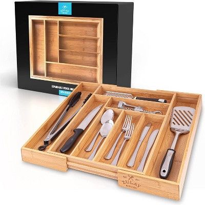 Zulay Kitchen Expandable Bamboo Drawer Organizer - Adjustable Drawer Organizer Perfect Utensil Or... | Target