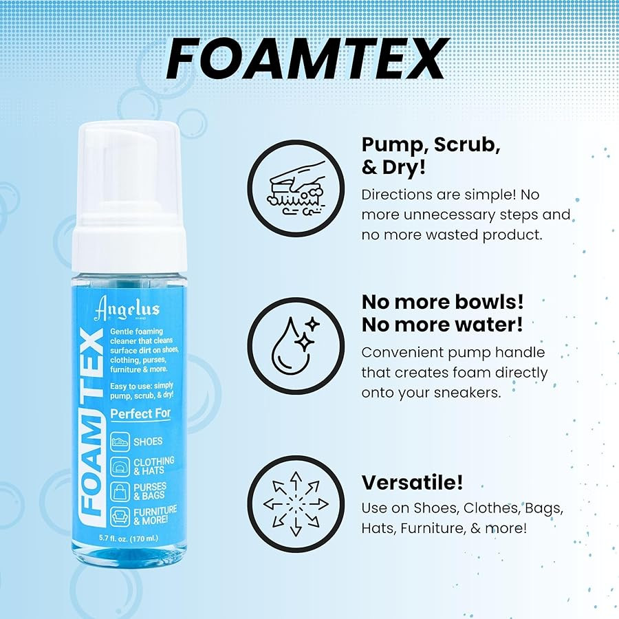Angelus Foam-Tex Gentle Shoe Sneaker Cleaner for Leather, Nubuck, Suede, Canvas, Plastic - Foaming Shoe Cleaner to Clean Dirt, Stains, Grime - 5.7oz Pump | Amazon (US)