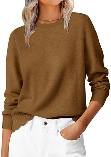 ANRABESS Sweaters for Women Loose Fit Lightweight Soft Dressy Scalloped Long Sleeve Pullover Tops... | Amazon (US)