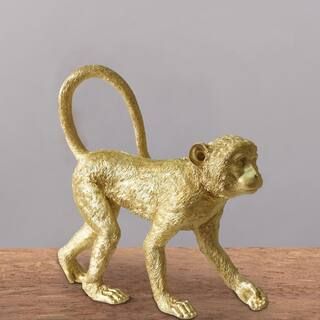 Benjara Gold Polyresin Standing Monkey Accent Figurine with Fur Like Texture BM221177 | The Home Depot
