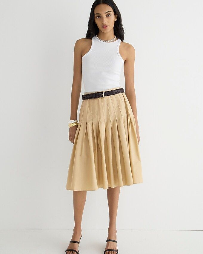 Pleated cotton poplin midi skirt | J.Crew US