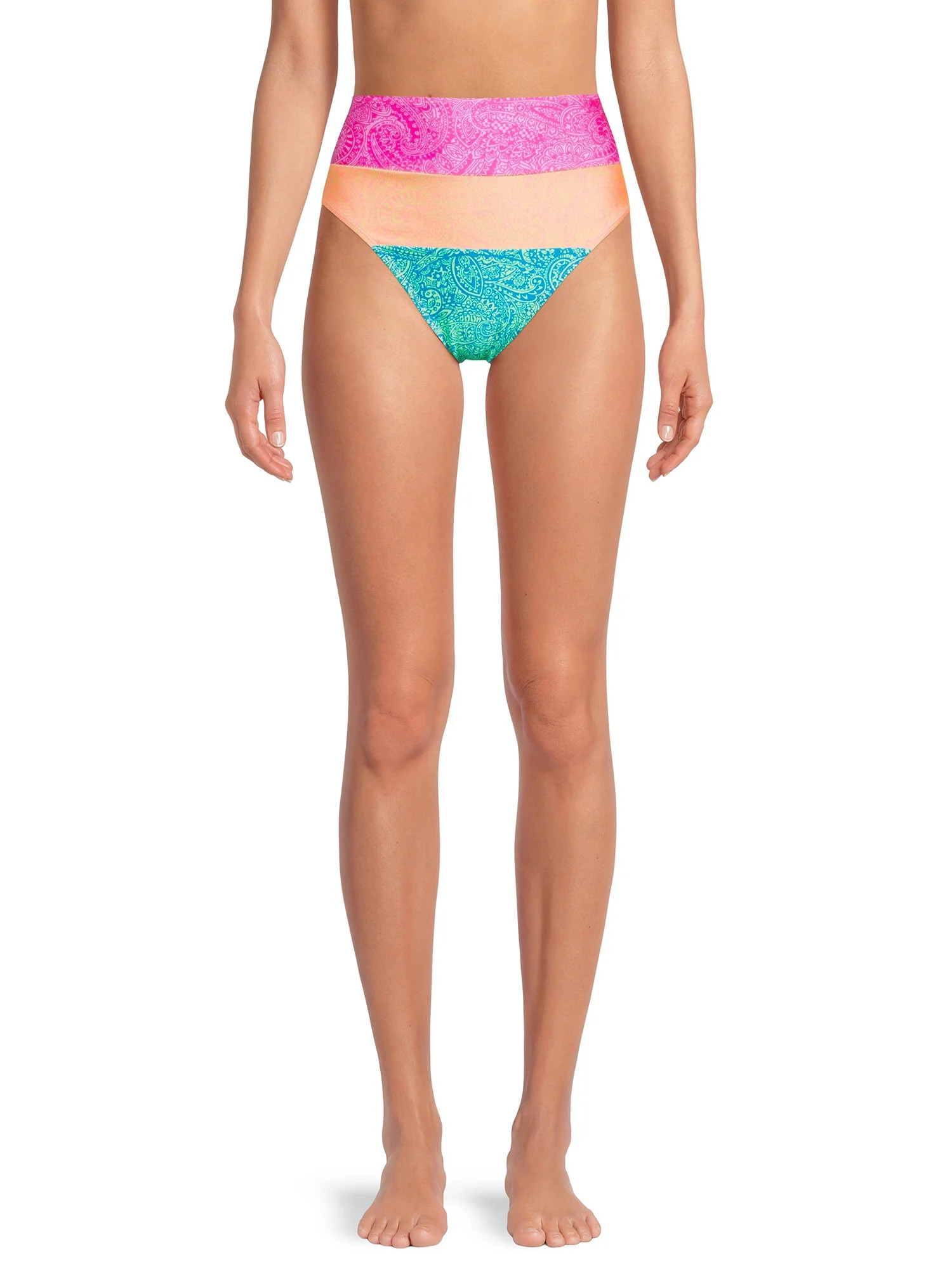 No Boundaries Juniors' Colorblocked Printed High Waisted Swim Bottoms - Walmart.com | Walmart (US)