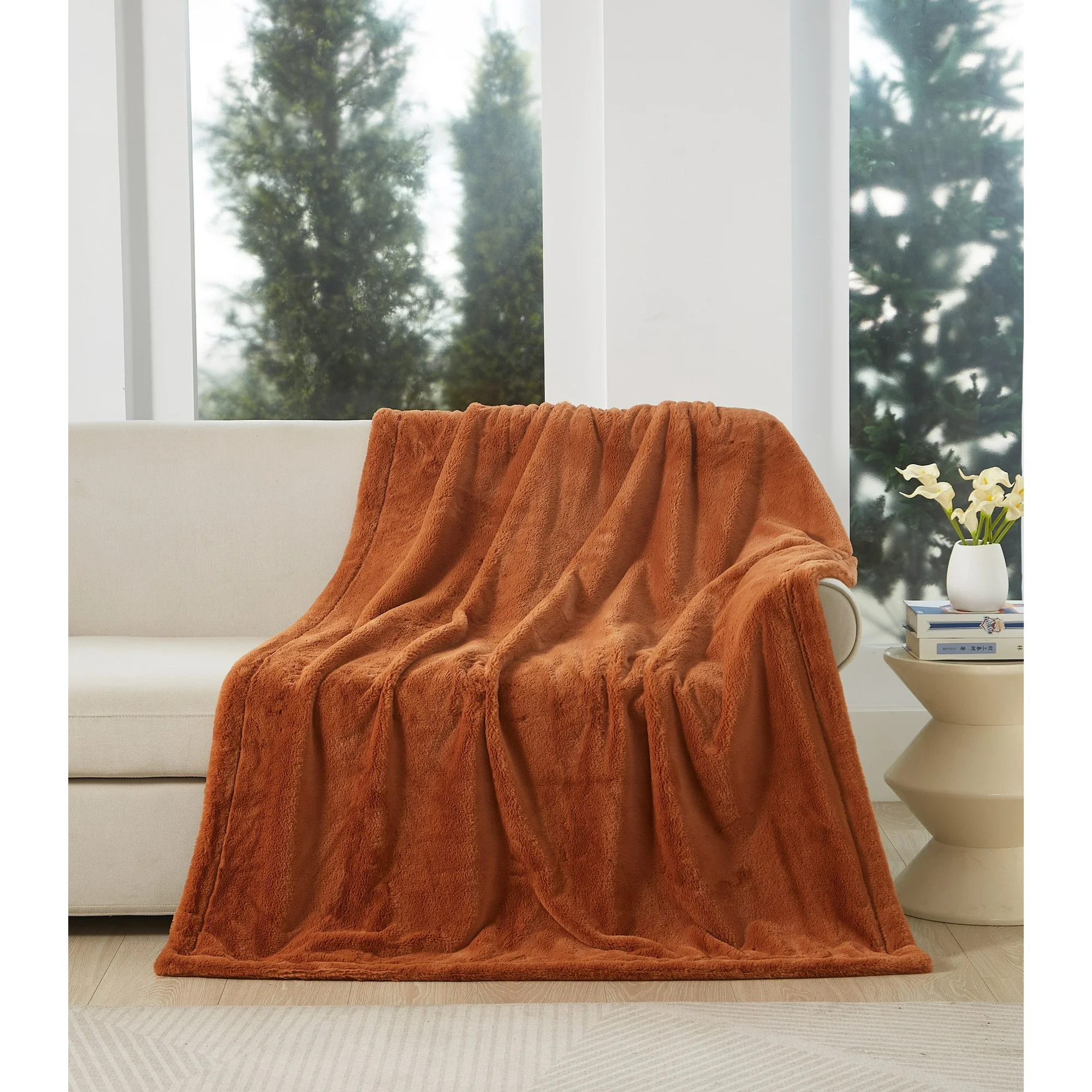 Cozy Haven Oversized Faux Fur Throw Blanket, Copper, 50" x 72" | Walmart (US)