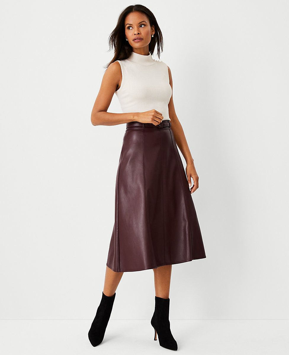 Belted Faux Leather Midi Skirt | Ann Taylor (US)