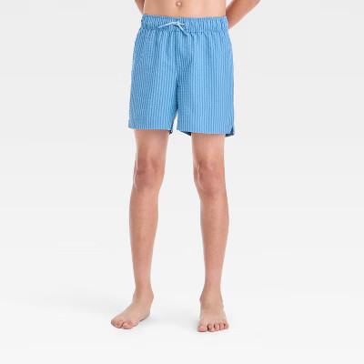 Boys' Striped Swim Shorts - art class™ Blue S: Built-in Boxer, Adjustable Waistband, Seersucker... | Target