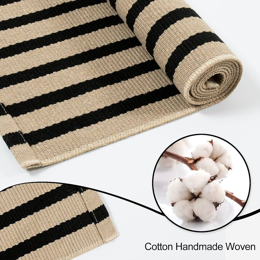 OJIA Outdoor Porch Rug Front Door Mat 24"x51", Washable Black and Tan Striped Outdoor Rugs Front ... | Amazon (US)