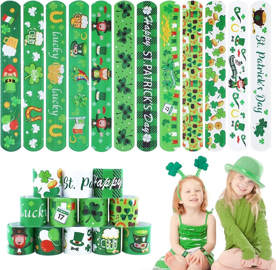 St. Patrick's Slap Bracelets for Kids 36PCS Bulk Shamrock Snap Bracelets St Patricks Day Party Fa... | Amazon (US)