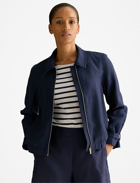 Trenery Draped Zip Through Blouson Jacket | David Jones | David Jones (Australia & New Zealand)