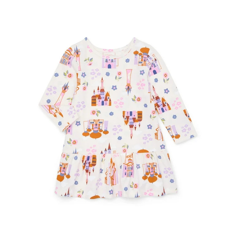 Disney Princess Toddler Girls Castle Print Drop Waist Dress with Long Sleeves, Sizes 12M-5T | Walmart (US)