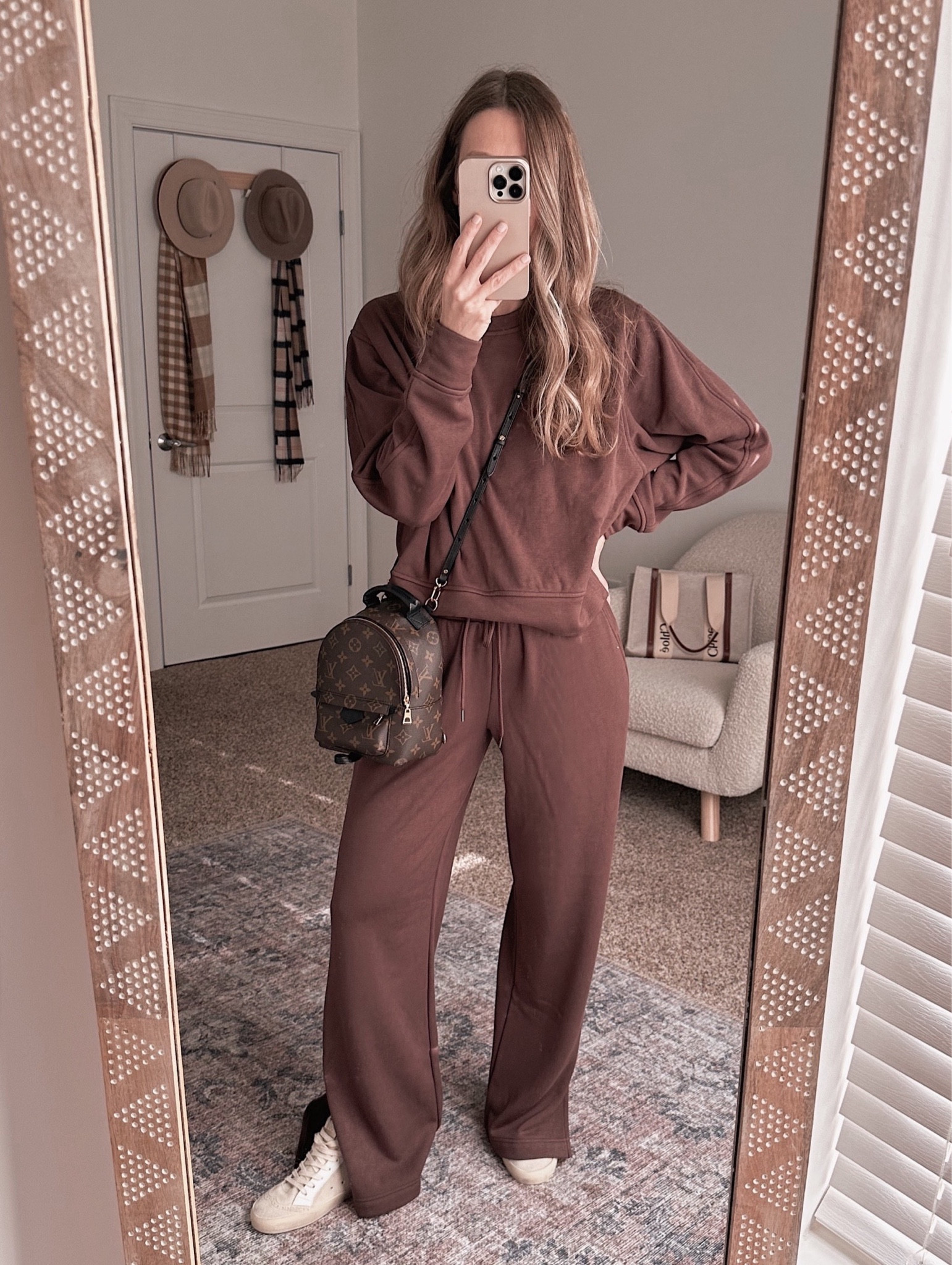 Matching set in chocolate brown with golden goose sneakers perfect for winter travel or resort wear!

#LTKSeasonal #LTKtravel #LTKover40