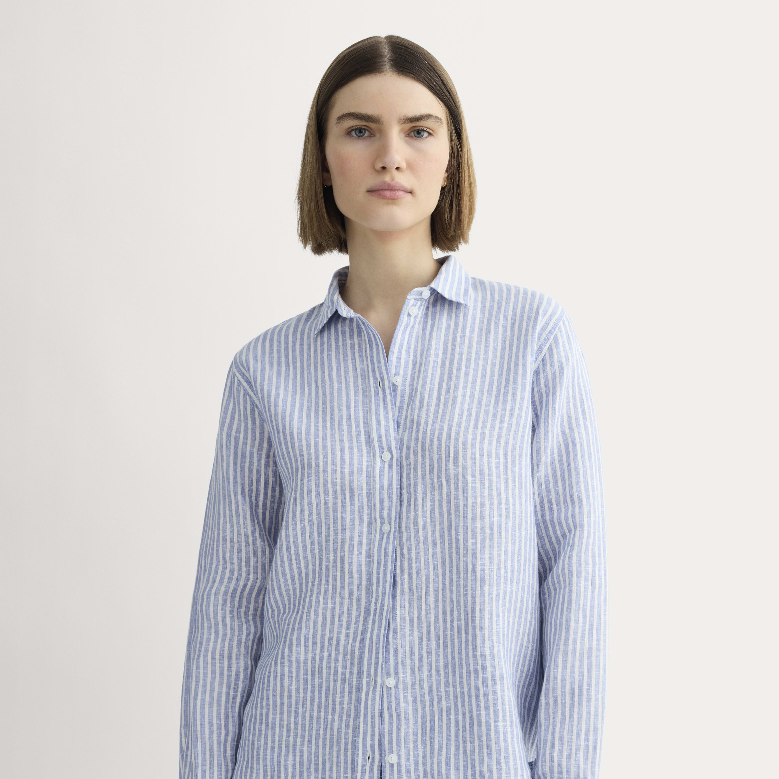 Women's Must-Have Shirt in Linen by Everlane in Bluebell/Bone White, Size 0 | Everlane