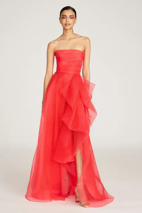 Theia Teresa Strapless Draped Gown in Begonia at Nordstrom, Size 0 | Nordstrom