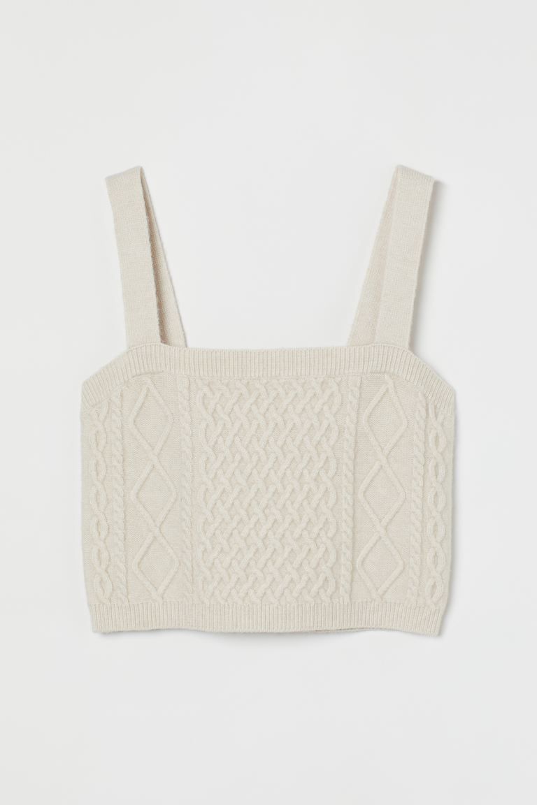 Cable-knit Crop Top - Light beige melange - Ladies | H&M US | H&M (US)