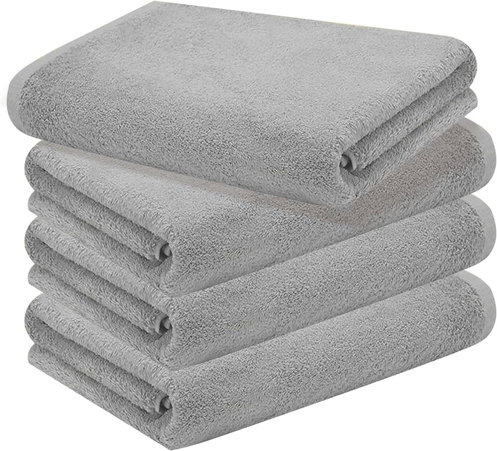 100% Cotton Towel 4-Sets Plain Color, Soft 29.13 * 13.38in（Grey） | Amazon (US)