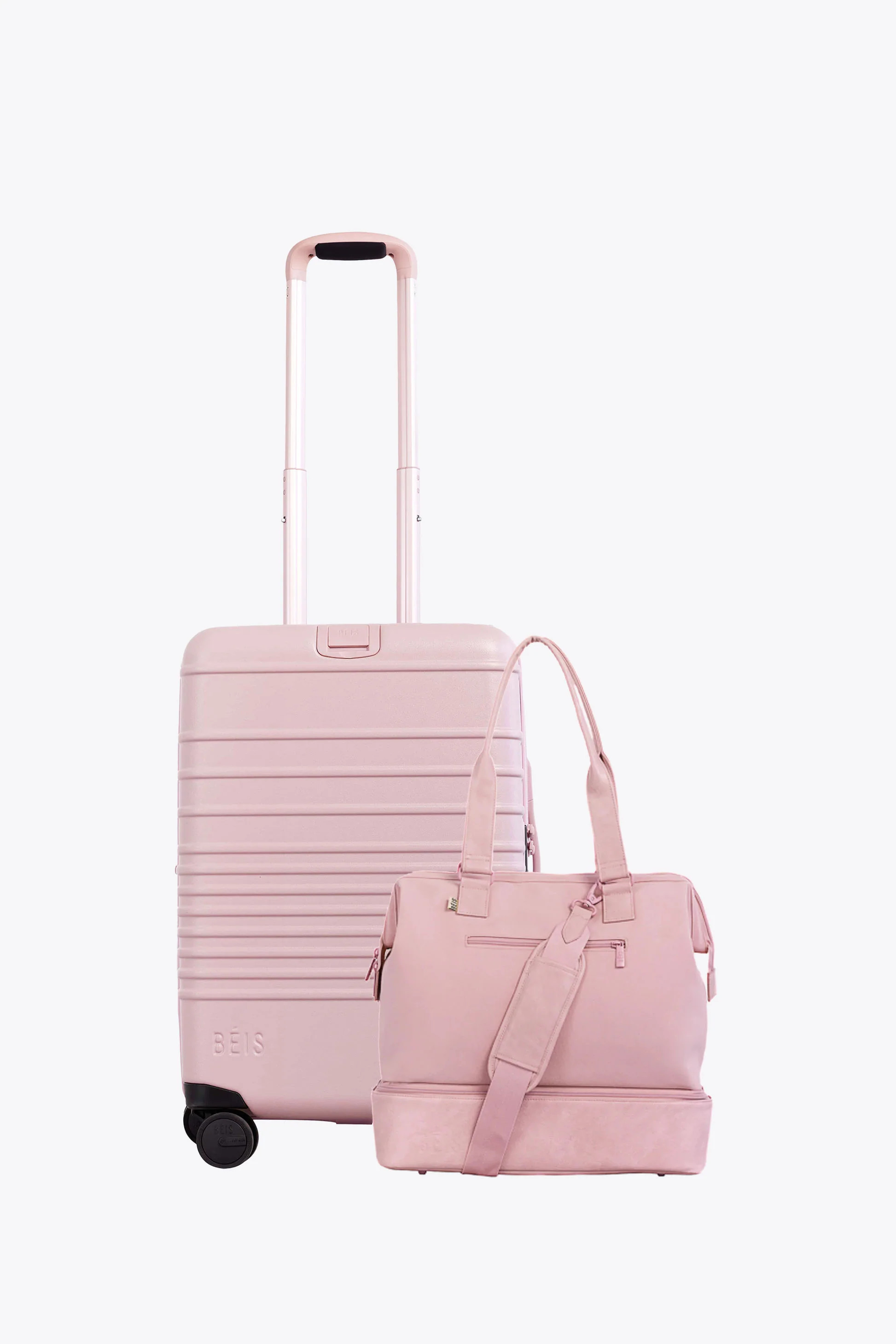 BÉIS 'The Carry-On Starter Set' in Atlas Pink - Carry On Roller & Mini Weekender Bag Set | BEIS