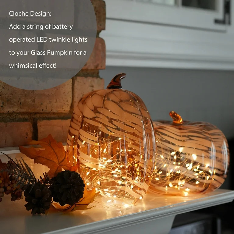 Better Homes & Gardens 8" Fall Decorative Wide Marble Glass Pumpkin, Orange | Walmart (US)