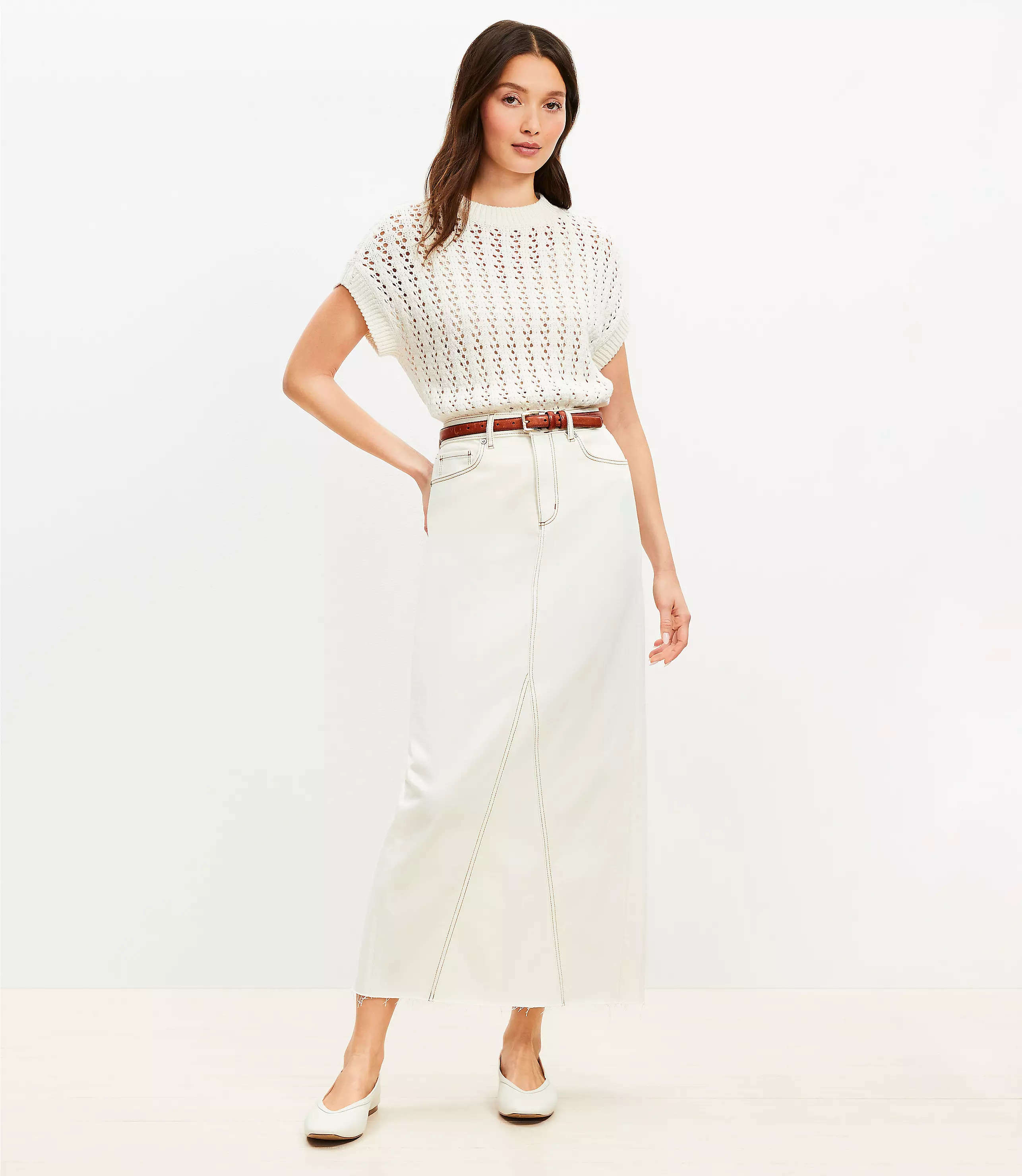 Denim Maxi Skirt in Ecru | LOFT