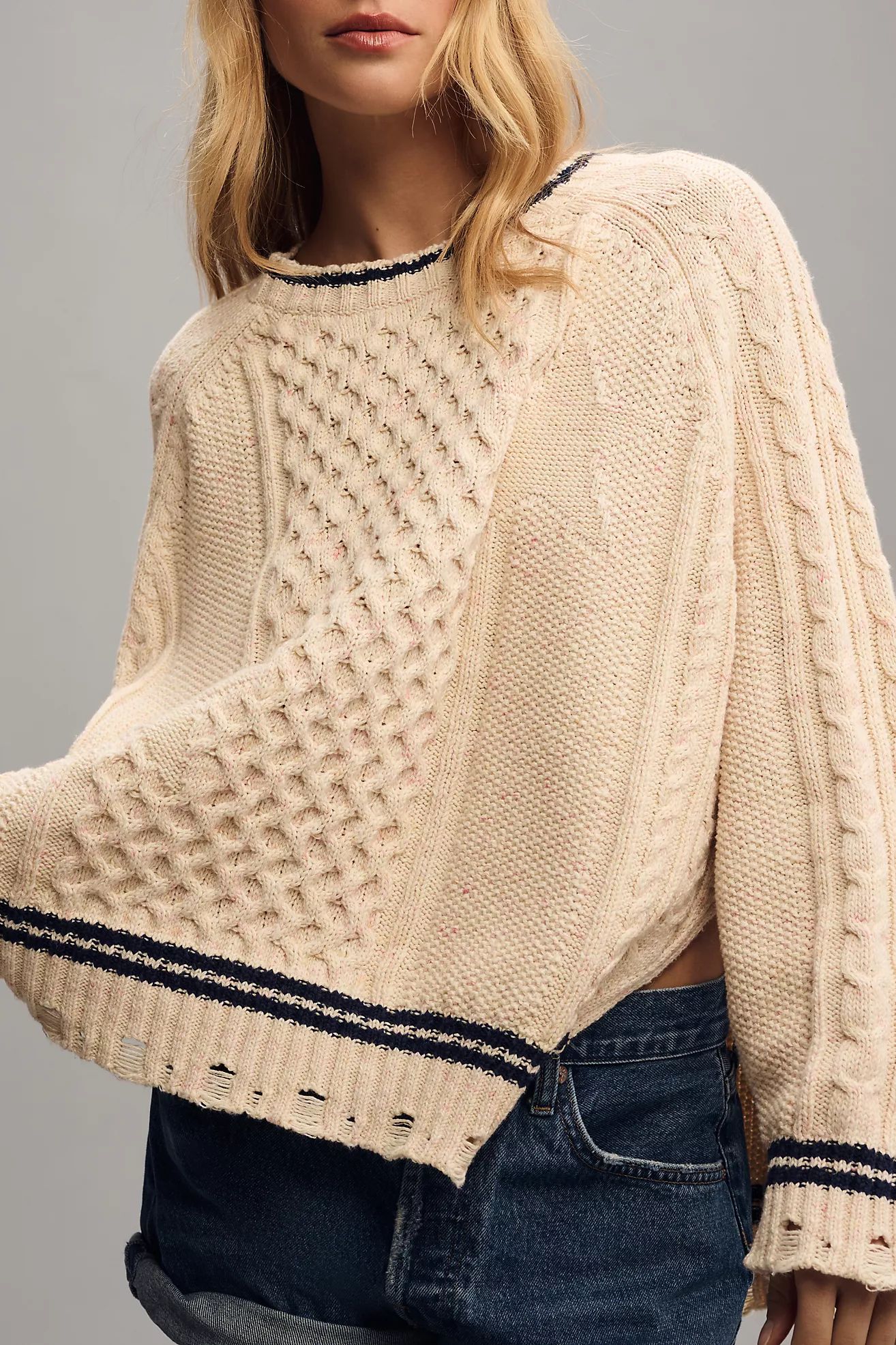 Pilcro Oversized Varsity Cable Sweater | Anthropologie (US)