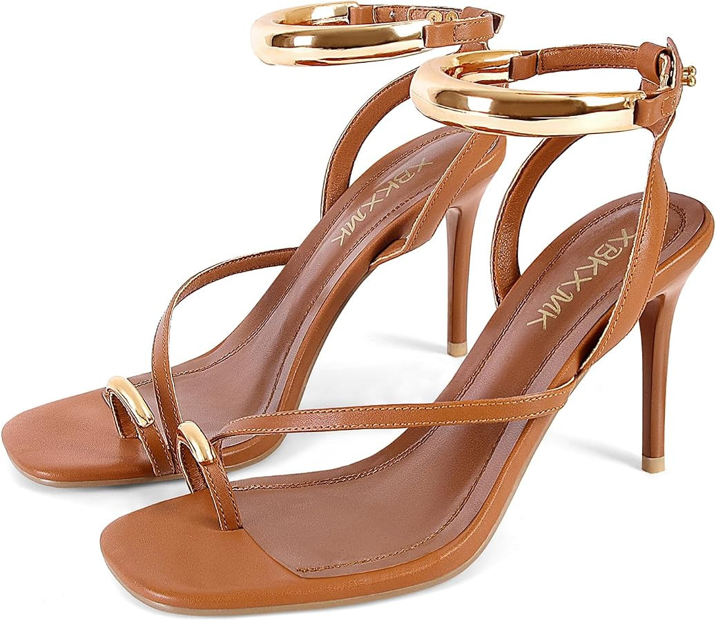 Strappy Heels for Women Toe Ring Sandals Slingback Stiletto Heels Summer Dressy Open Round Toe He... | Amazon (US)