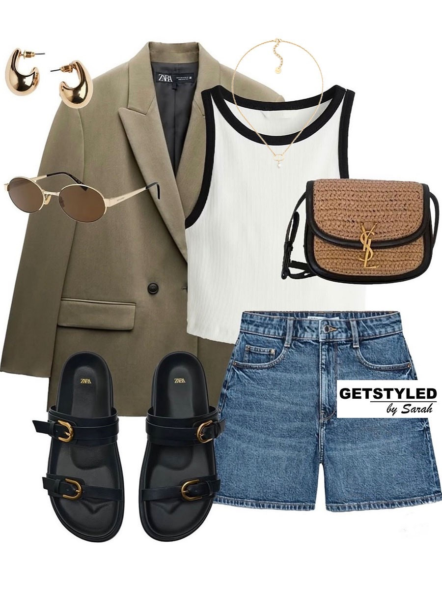 Styling olive green for summer 🫒

#summerstyle #shorts #denimshorts #sandals #blazer

#LTKsummer #LTKstyletip #LTKshoes