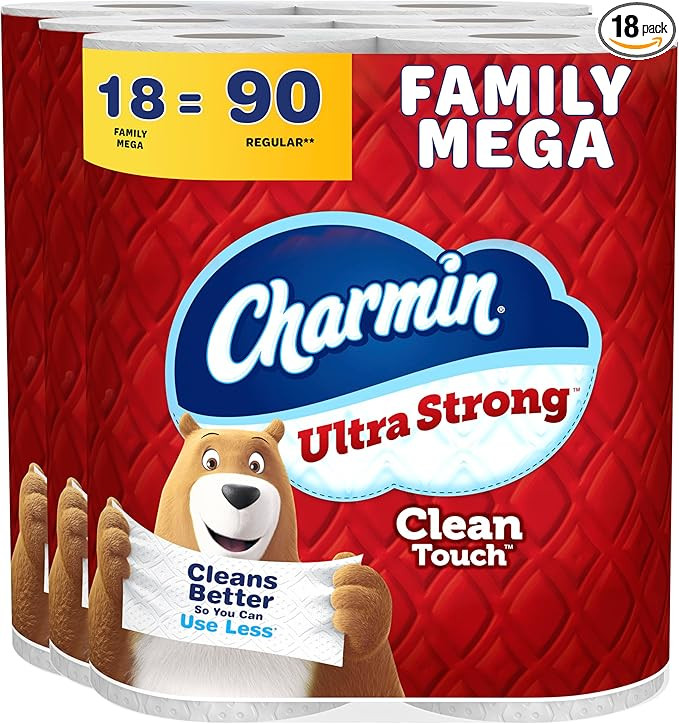 Charmin Ultra Strong Clean Touch 2-Ply Toilet Paper, 18 Family Mega Rolls = 90 Regular Rolls, Whi... | Amazon (US)