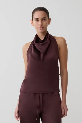 Danica Satin Halter Sleeveless Top / Mahogany | MESHKI | XL | MESHKI US