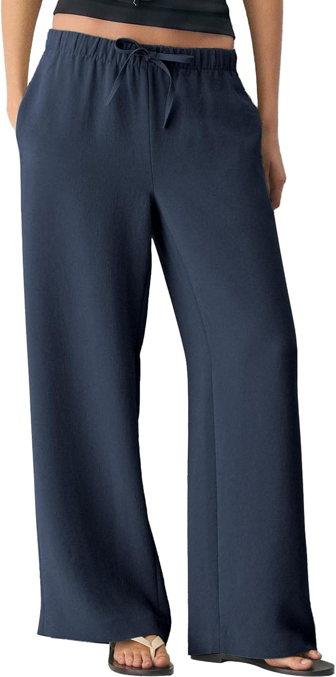 Hixiaohe Wide Leg Crepe Pants Women High Waisted Lounge Palazzo Pants Wrinkle Free Drawstring Wor... | Amazon (US)