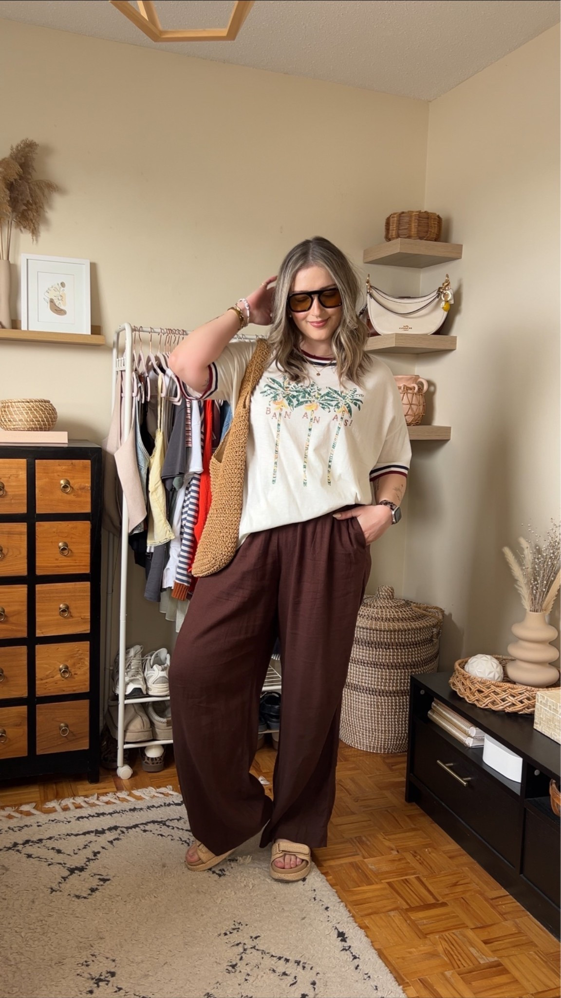 Comfy casual summer outfit! Wearing my usual size L in the graphic tee and L tall in the linen pants (Canadian pants link under “similar products”). Sunnies and straw bag are Amazon finds! Linked similar sandals

#LTKsummer #LTKmidsize #LTKsale