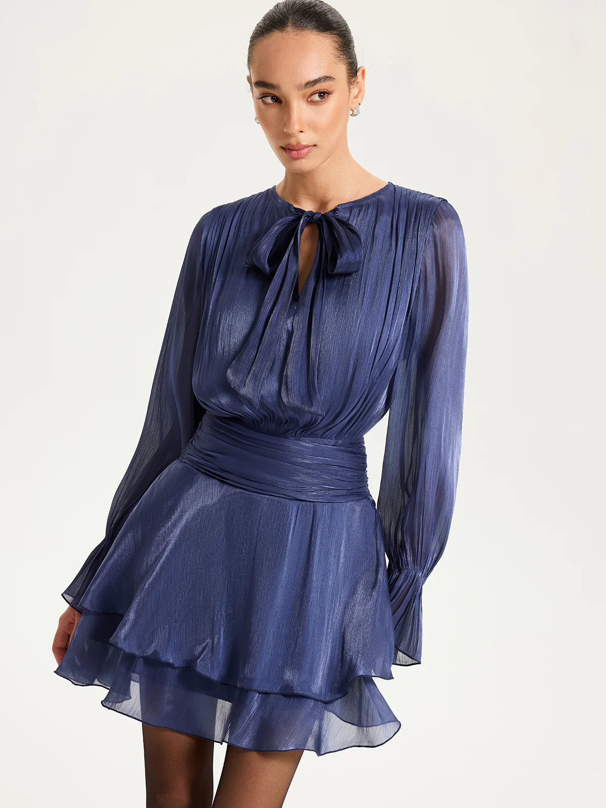 Ruched Waist Ruffle Mini Dress | Commense